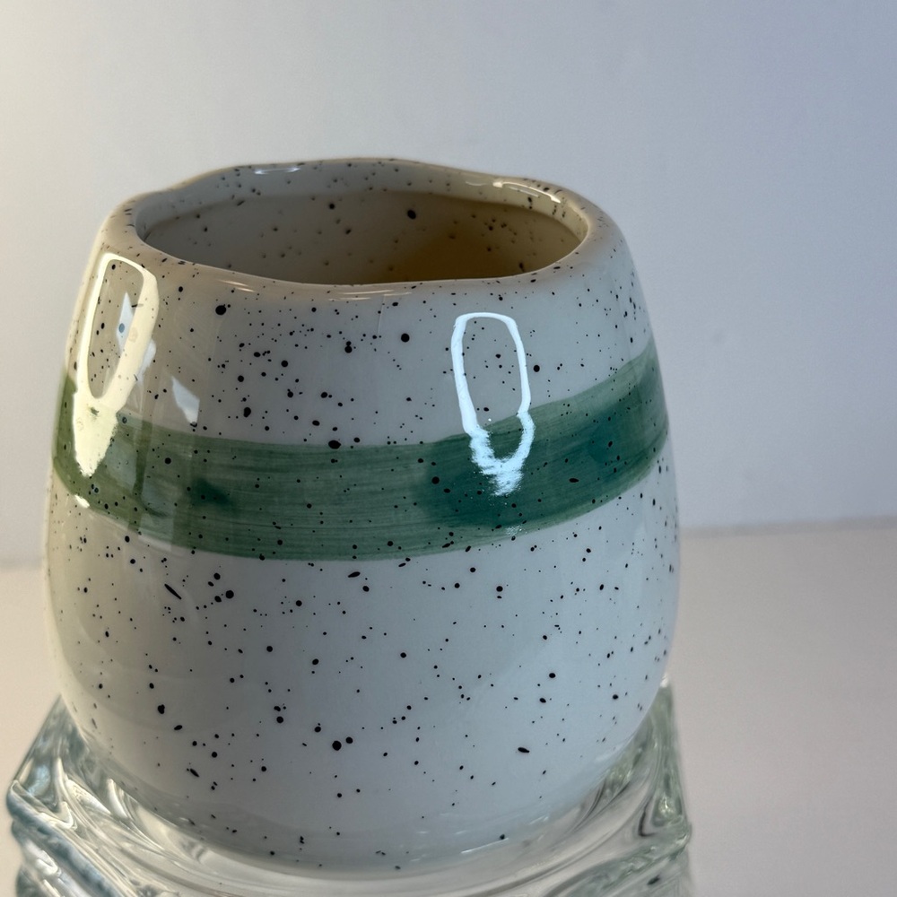 Handcrafted Speckled Ceramic Planter Pot *Sage Green Band *Modern Artisan Decor